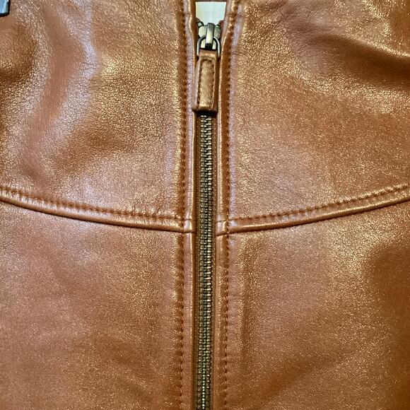 Ba&sh Melba Cognac Brown Lamb Leather Zip Front Mini Skirt M NWT $475 - Picture 8 of 13